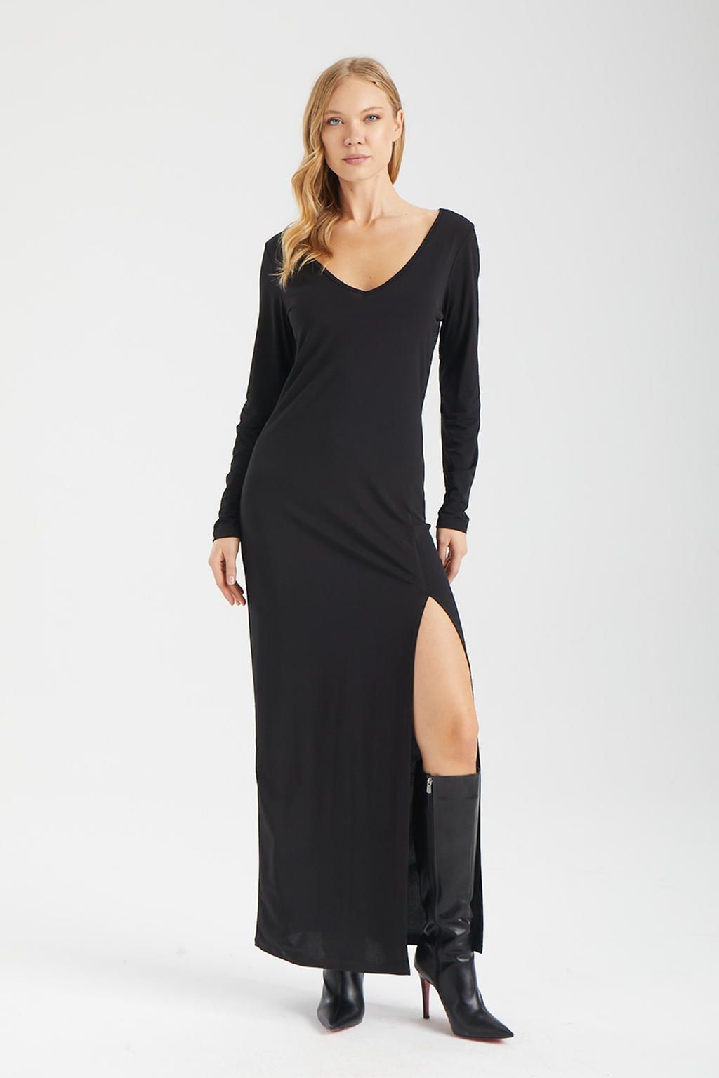 Kadın siyah elbise – AXELLE Konturlu Maxi Elbise | IMBUE [color:siyah]