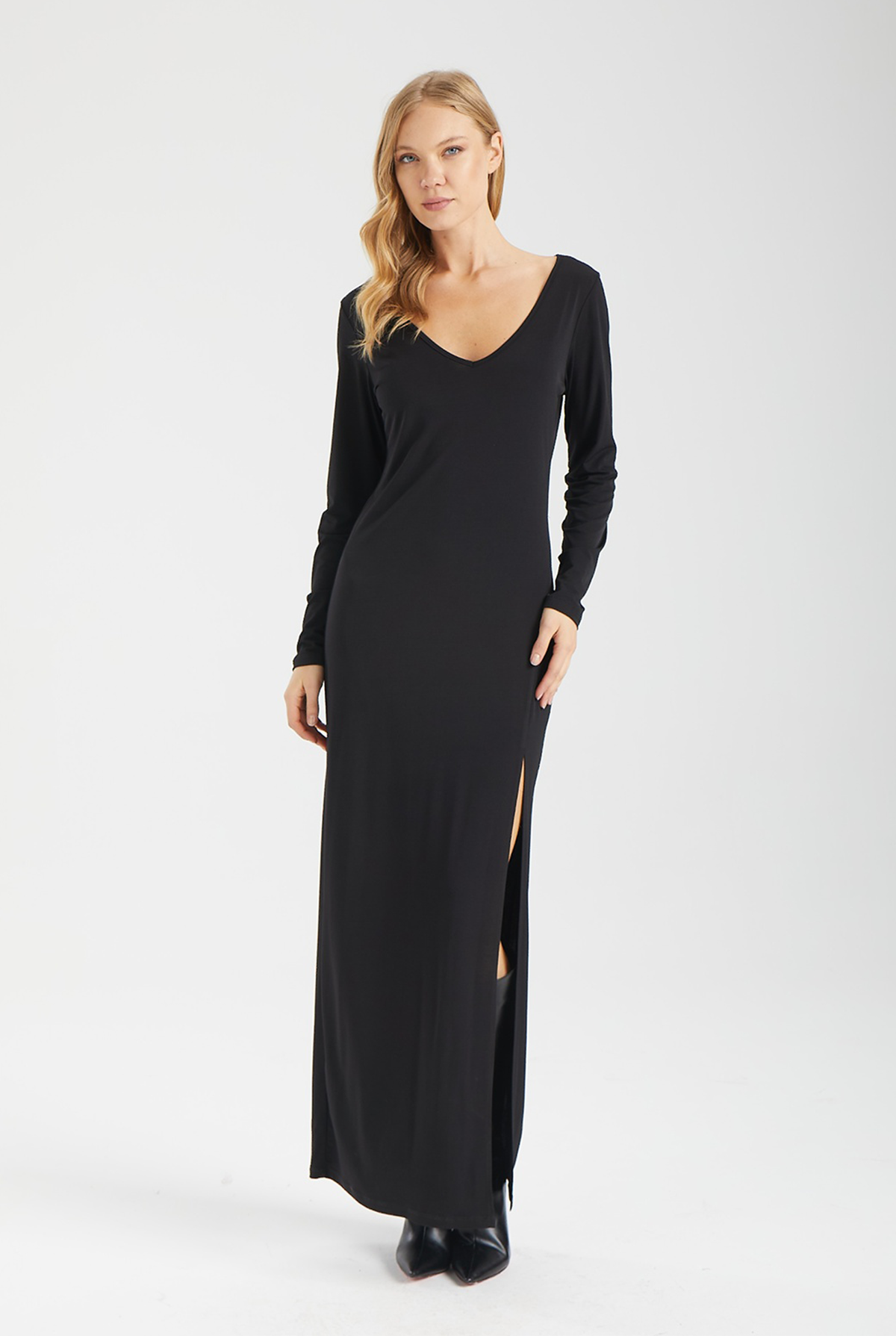 Kadın siyah elbise – AXELLE Konturlu Maxi Elbise | IMBUE [color:siyah]