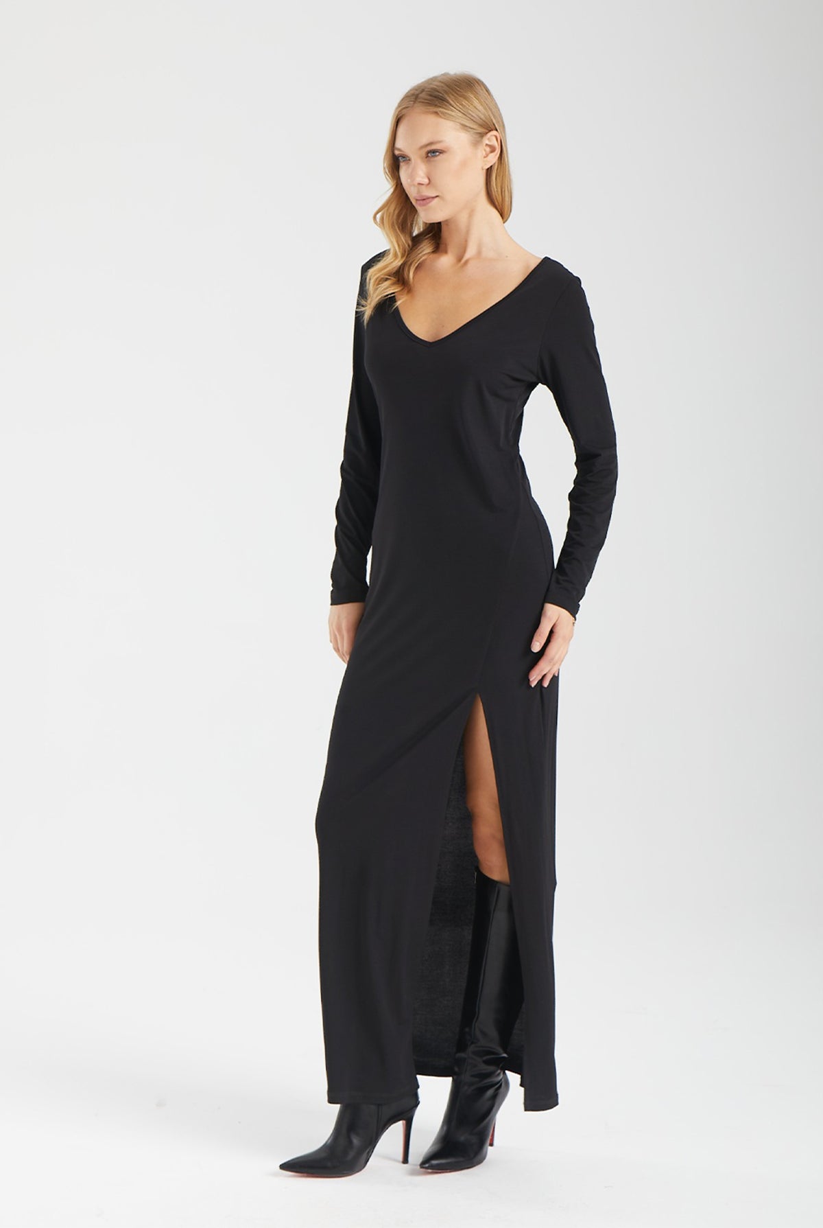 Kadın siyah elbise – AXELLE Konturlu Maxi Elbise | IMBUE [color:siyah]