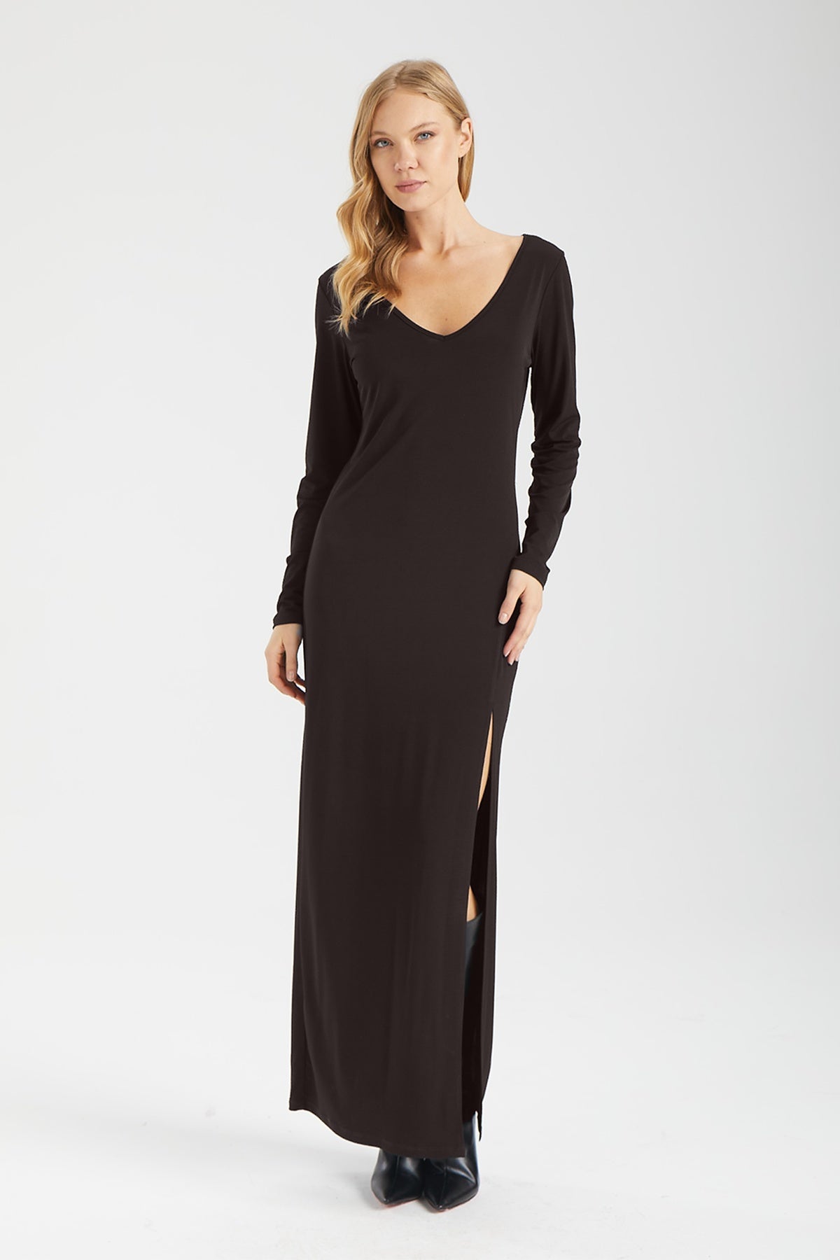 Kadın kahverengi elbise – AXELLE Konturlu Maxi Elbise | IMBUE [color:kahverengi]