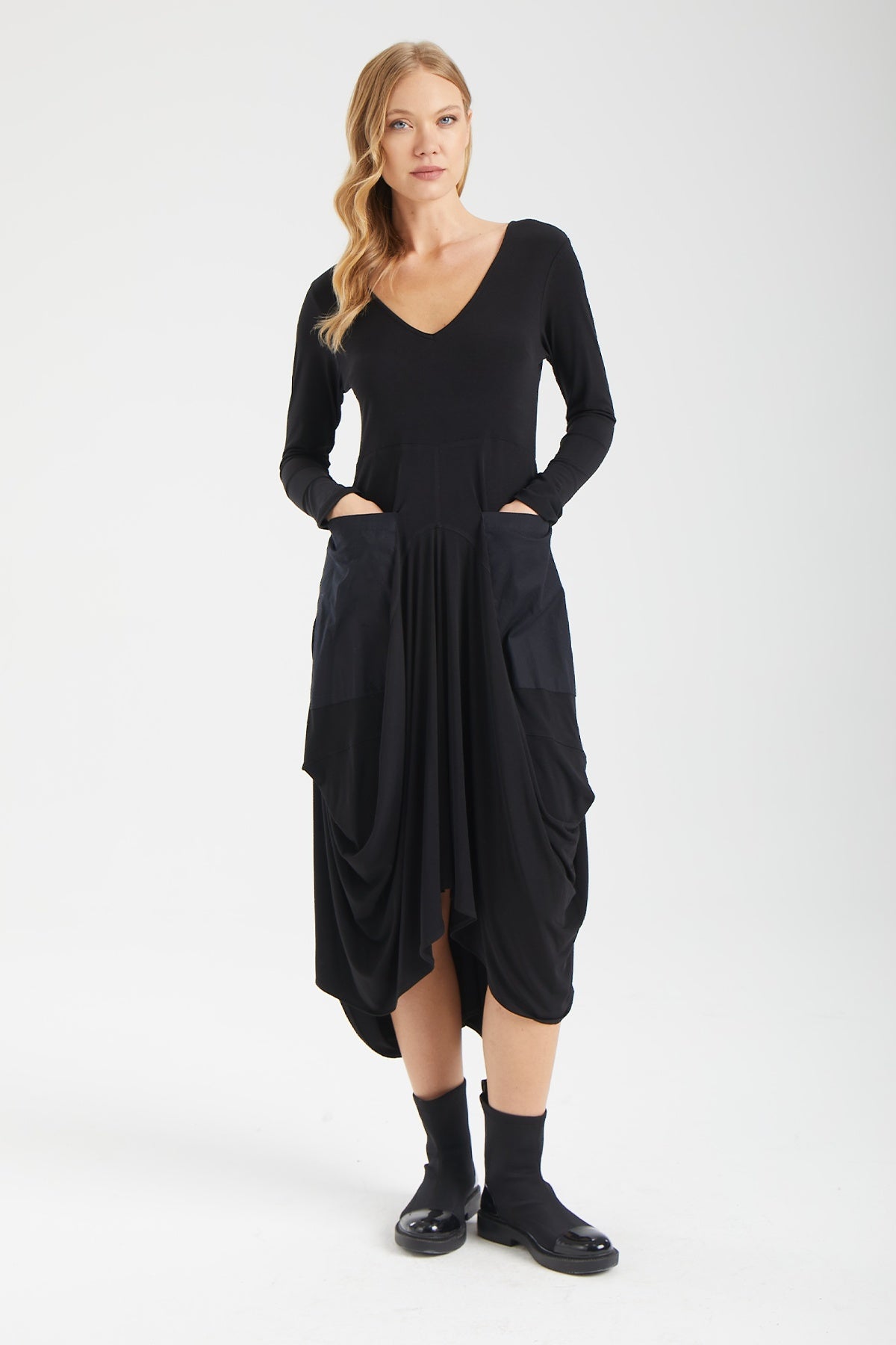 Kadın siyah elbise – TERRA Cepli Elbise | IMBUE color:siyah