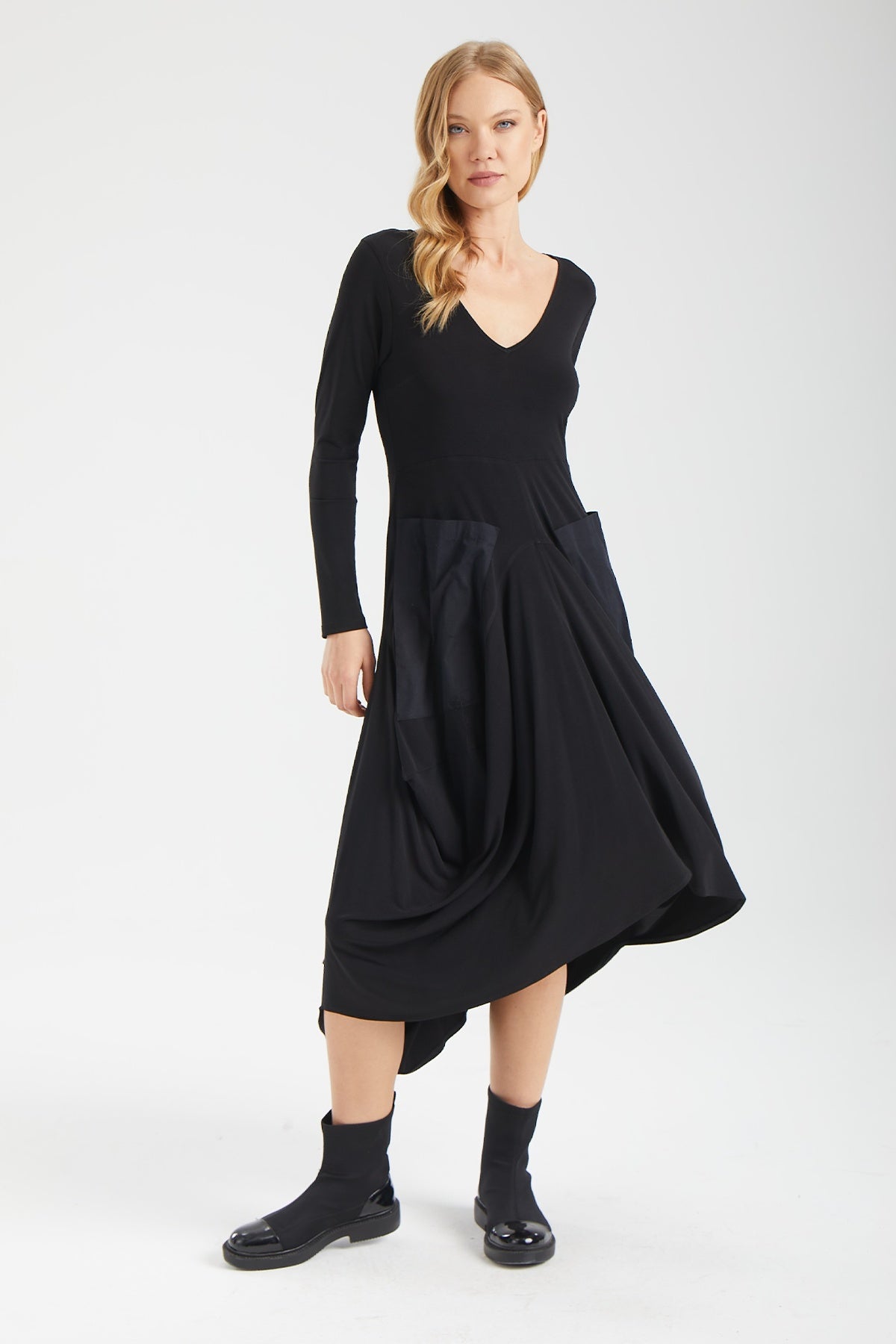 Kadın siyah elbise – TERRA Cepli Elbise | IMBUE color:siyah