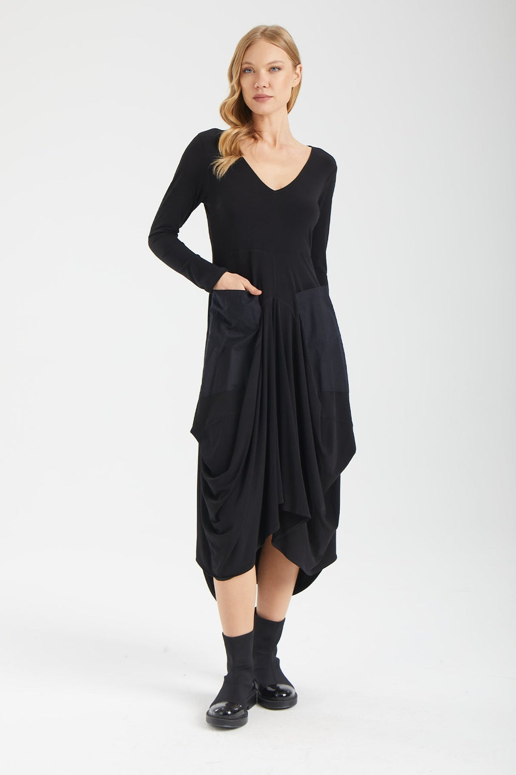 Kadın siyah elbise – TERRA Cepli Elbise | IMBUE color:siyah
