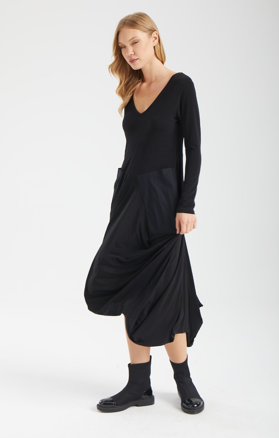 Kadın siyah elbise – TERRA Cepli Elbise | IMBUE color:siyah