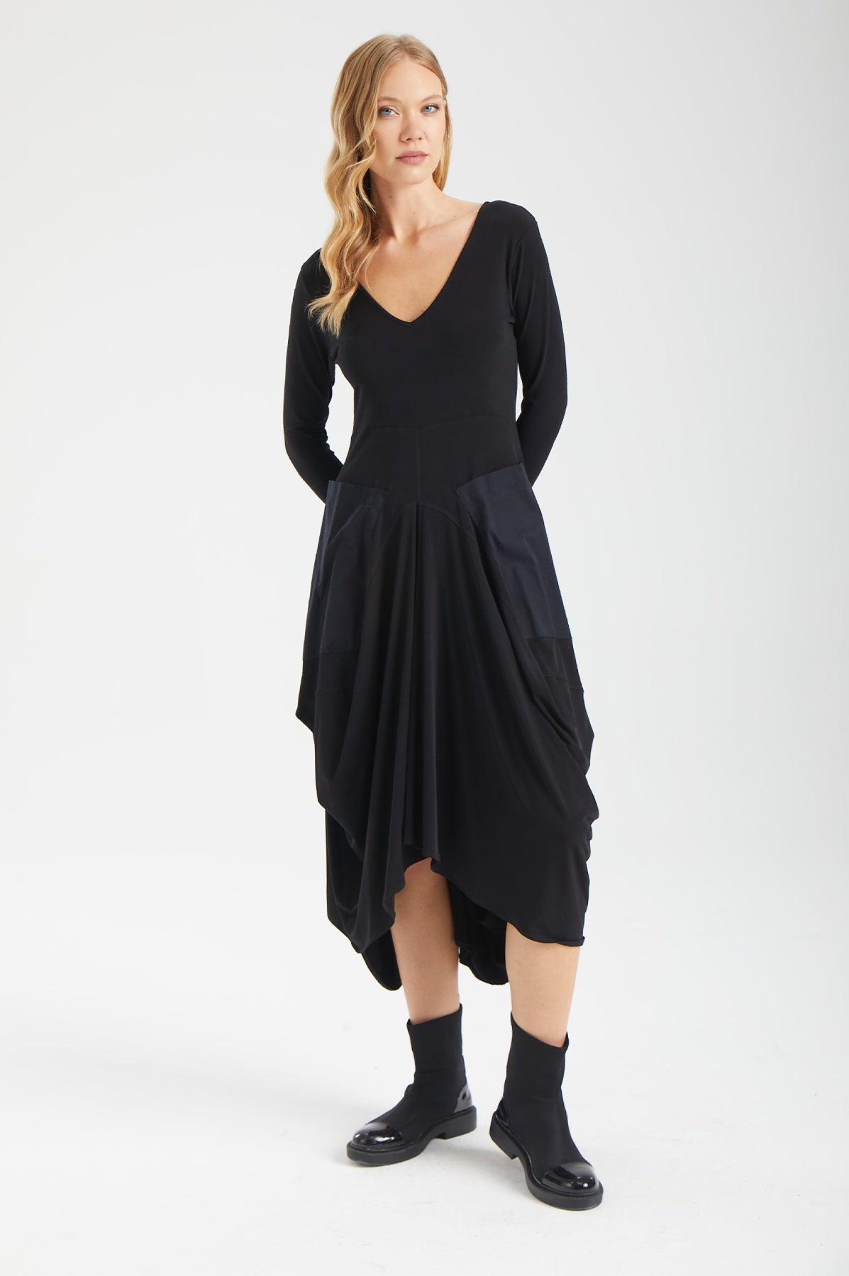 Kadın siyah elbise – TERRA Cepli Elbise | IMBUE color:siyah