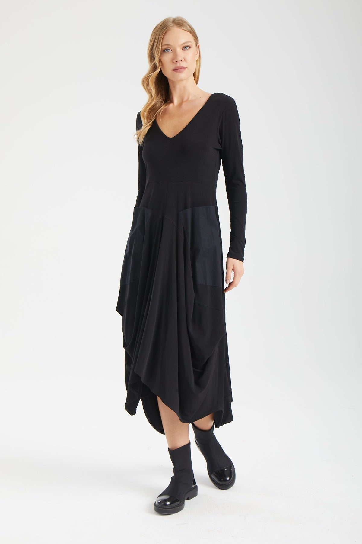 Kadın siyah elbise – TERRA Cepli Elbise | IMBUE color:siyah