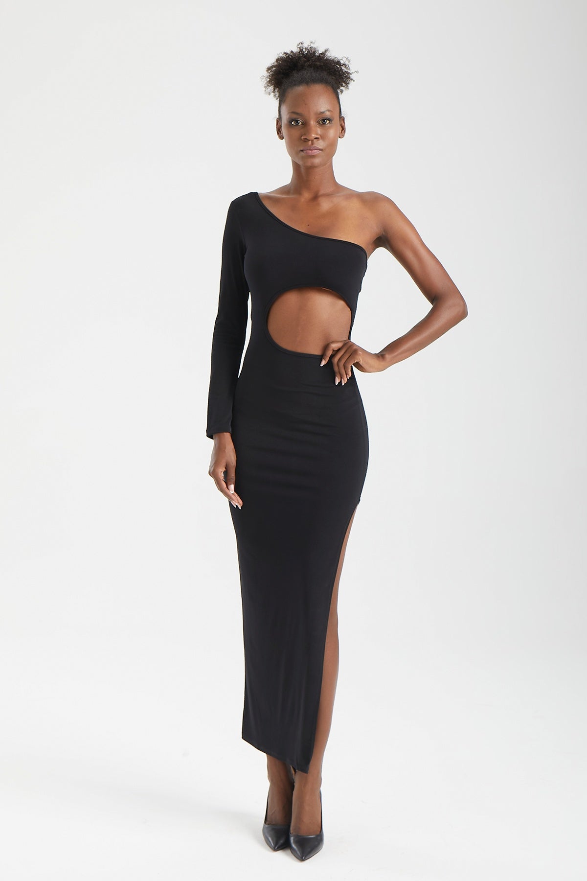 Kadın siyah elbise – VOID Kesik Detaylı Elbise | IMBUE [color:siyah]