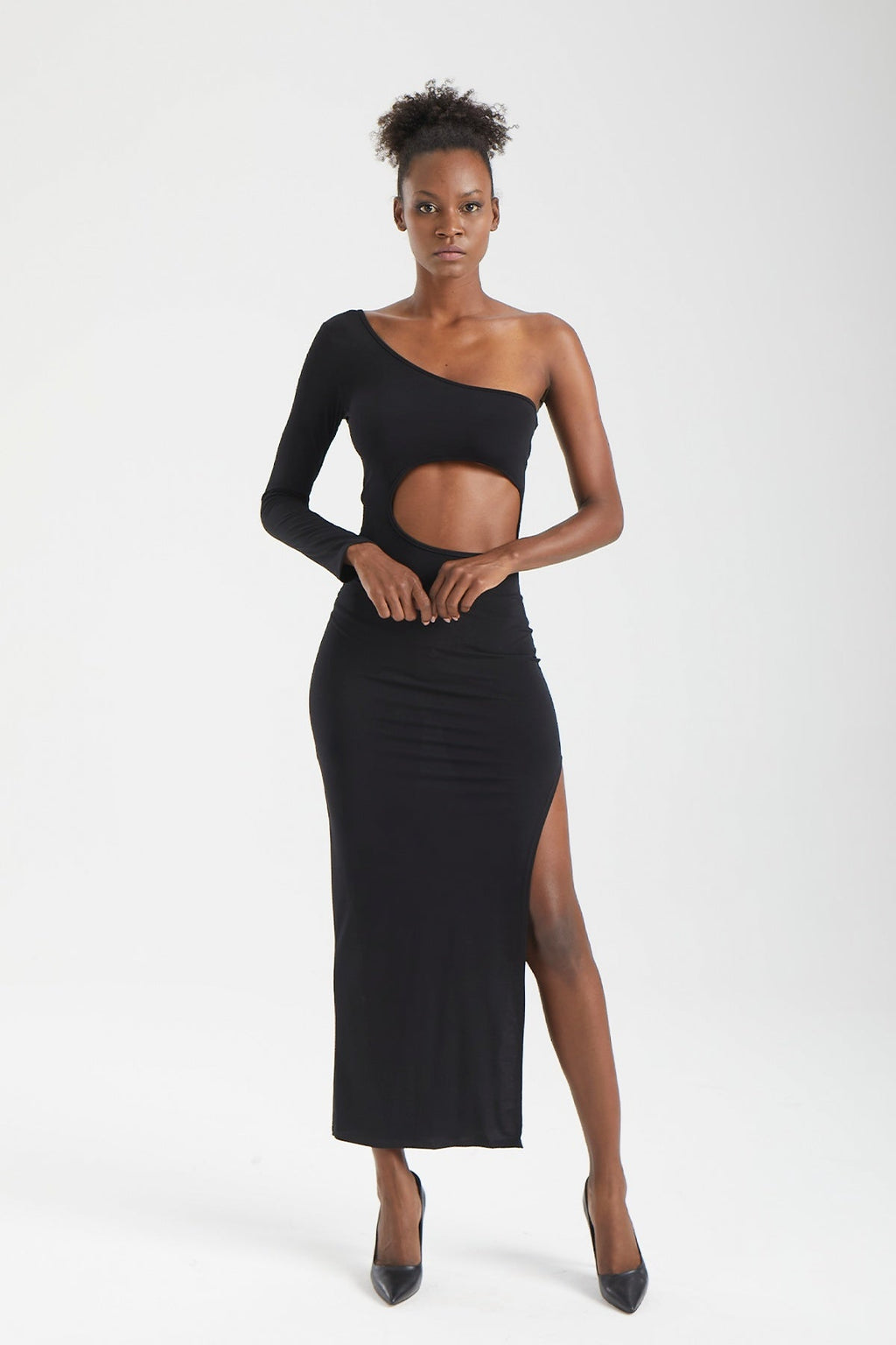 Kadın siyah elbise – VOID Kesik Detaylı Elbise | IMBUE [color:siyah]