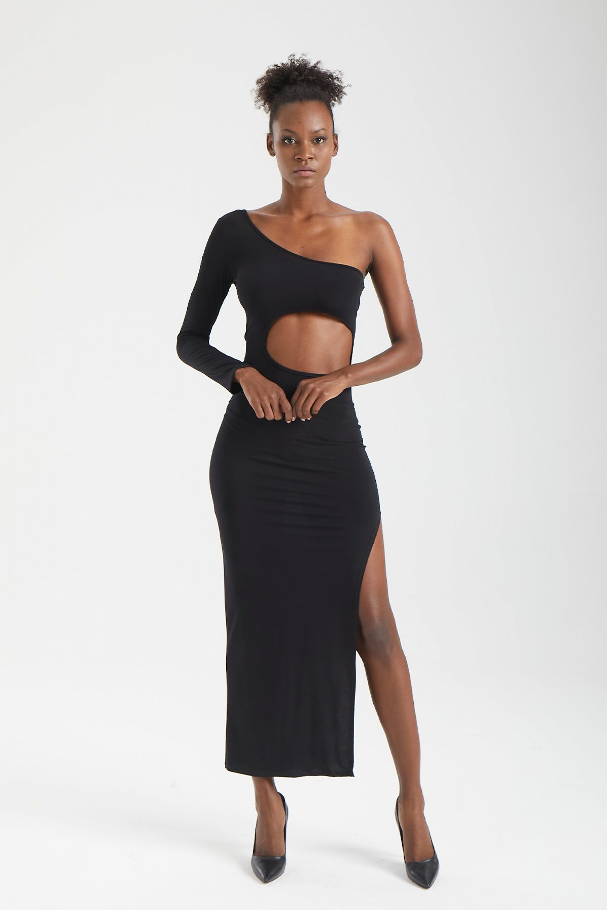 Kadın siyah elbise – VOID Kesik Detaylı Elbise | IMBUE [color:siyah]