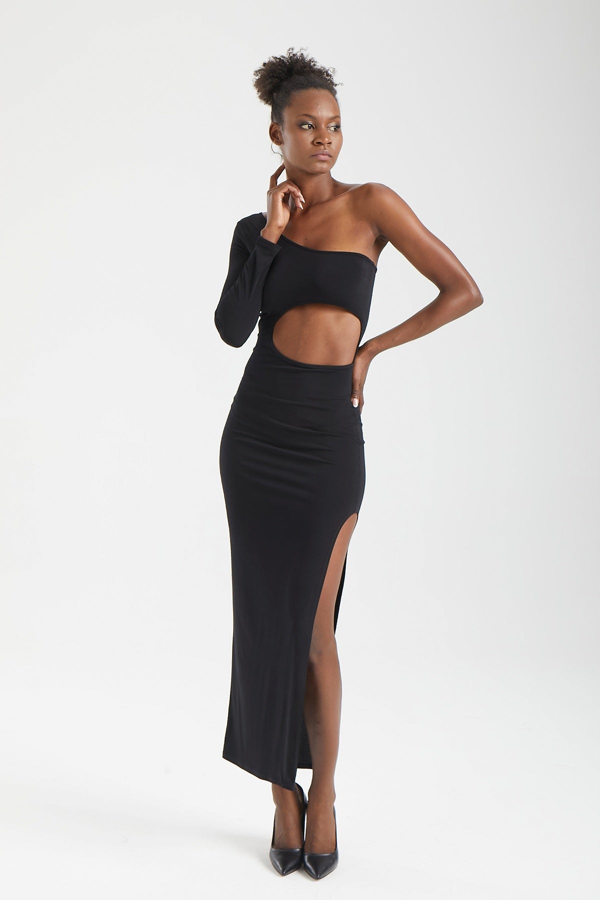 Kadın siyah elbise – VOID Kesik Detaylı Elbise | IMBUE [color:siyah]
