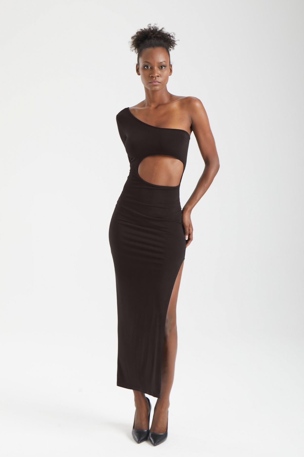 Kadın kahverengi elbise – VOID Kesik Detaylı Elbise | IMBUE [color:kahverengi]