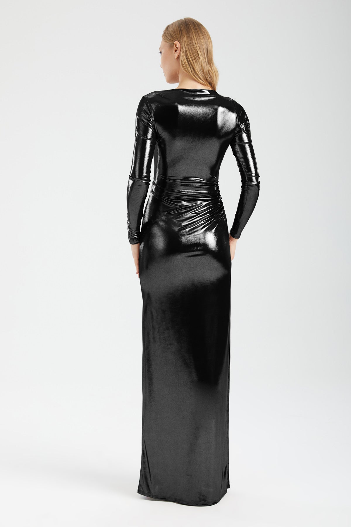 Kadın siyah elbise – NOVA Işıltılı Drapeli Maxi Elbise | IMBUE [color:siyah]