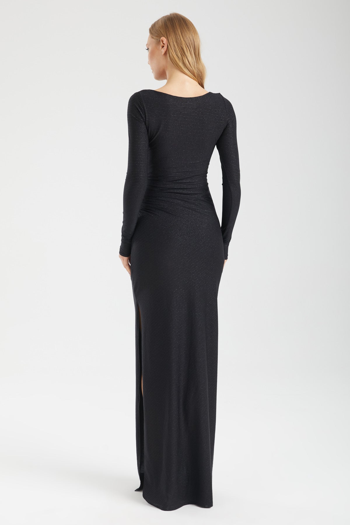 NOVA Işıltılı Drapeli Maxi Elbise