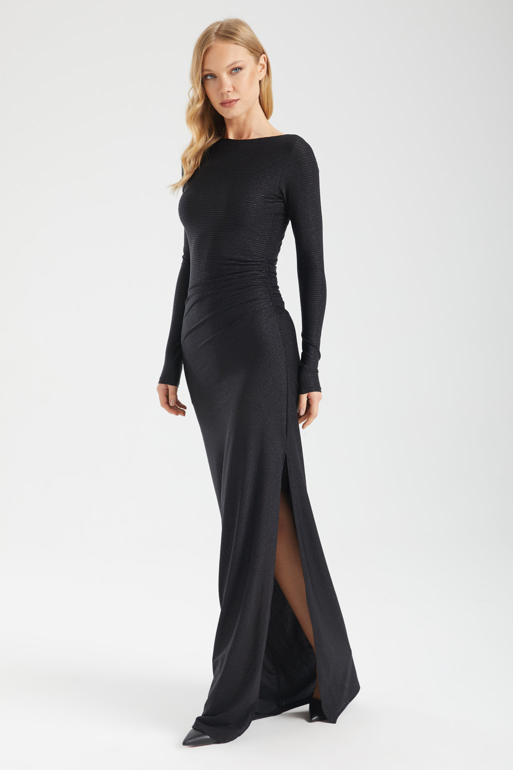 NOVA Işıltılı Drapeli Maxi Elbise