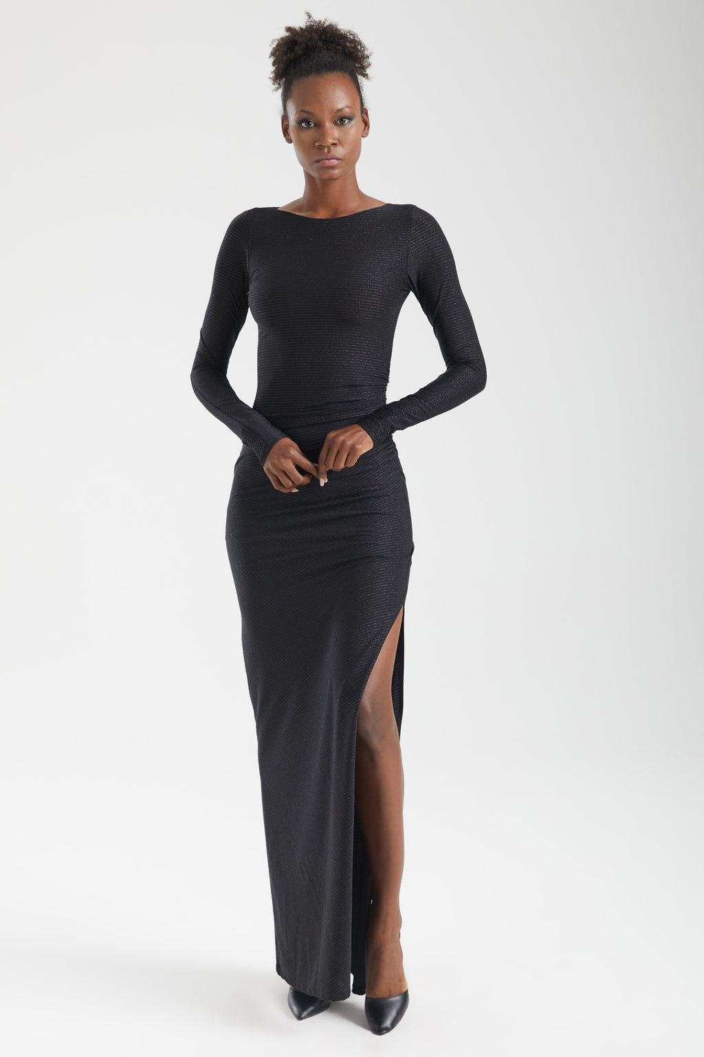 NOVA Işıltılı Drapeli Maxi Elbise