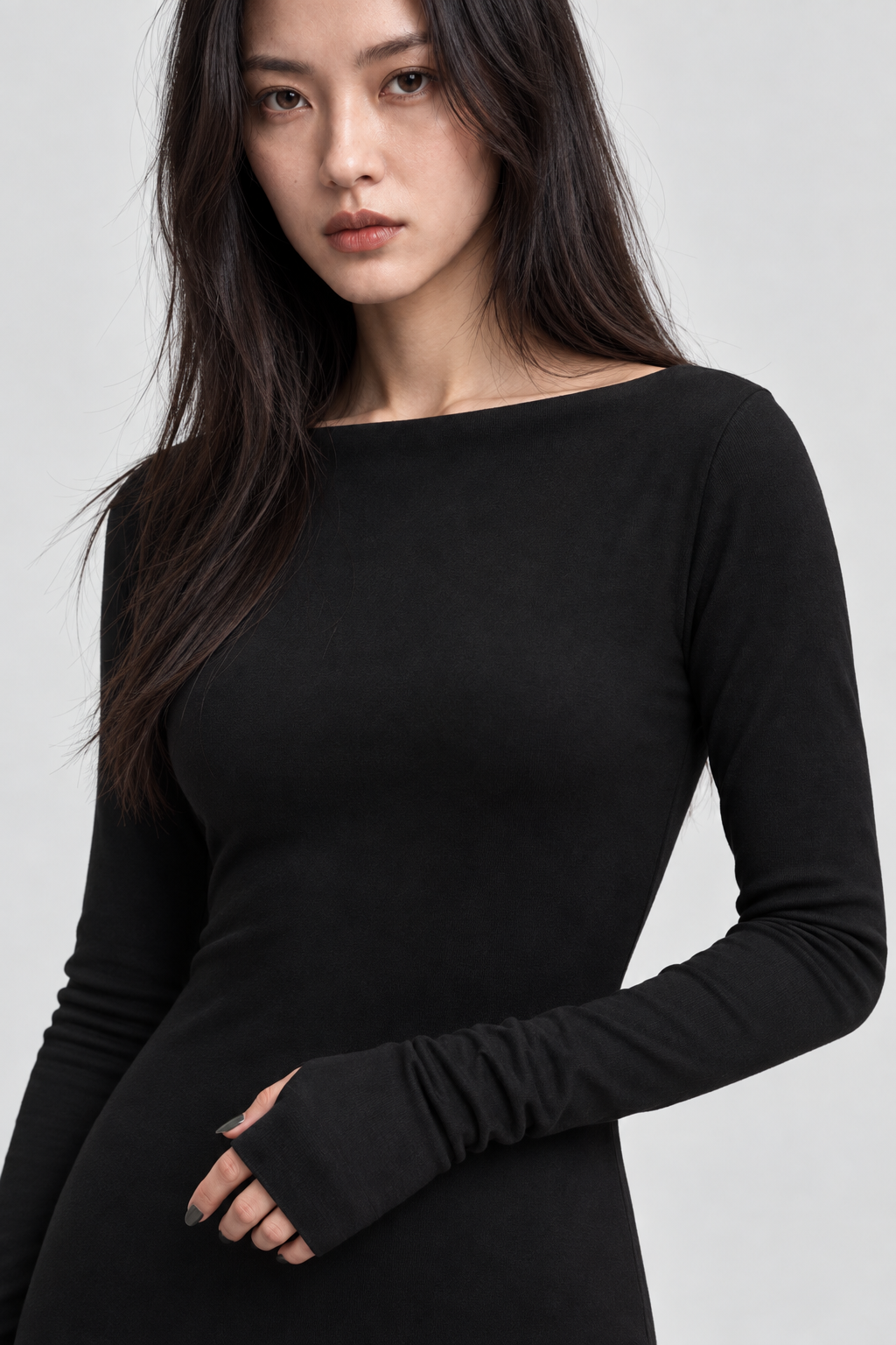 NIRA Kayık Yaka Yırtmaçlı Maxi Elbise - siyah maxi elbise - IMBUE - [color:siyah]