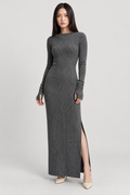 VENA Kayık Yaka Dokulu Maxi Elbise - gri dokulu maxi elbise - IMBUE - color:GRY