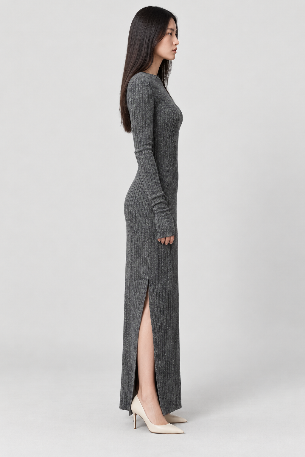 VENA Kayık Yaka Dokulu Maxi Elbise - gri dokulu maxi elbise - IMBUE - color:GRY