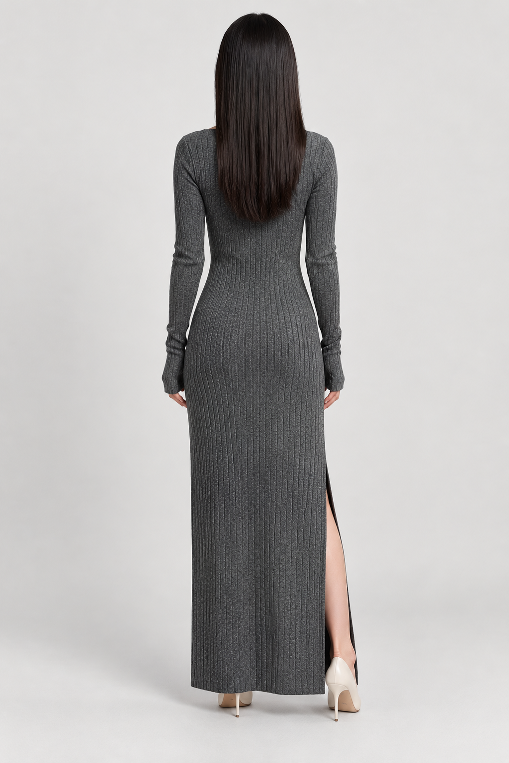 VENA Kayık Yaka Dokulu Maxi Elbise - gri dokulu maxi elbise - IMBUE - color:GRY
