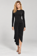 RAYA Asimetrik Drapeli Midi Elbise - siyah midi elbise - IMBUE - [color:siyah]