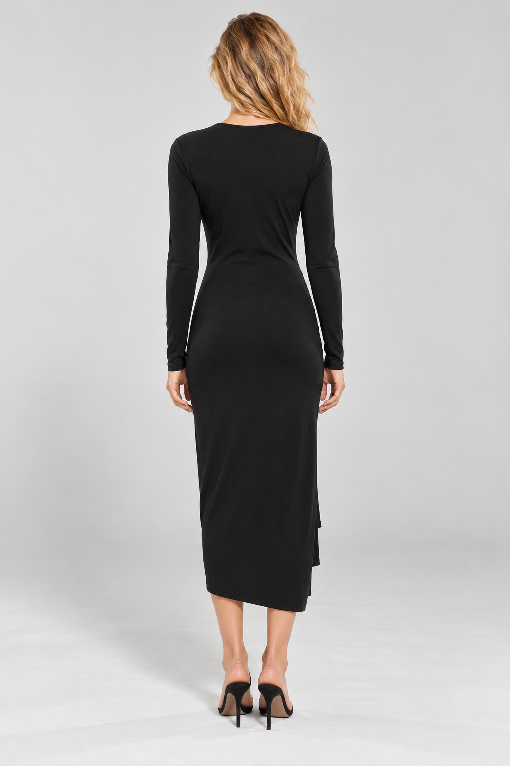 RAYA Asimetrik Drapeli Midi Elbise - siyah midi elbise - IMBUE - [color:siyah]