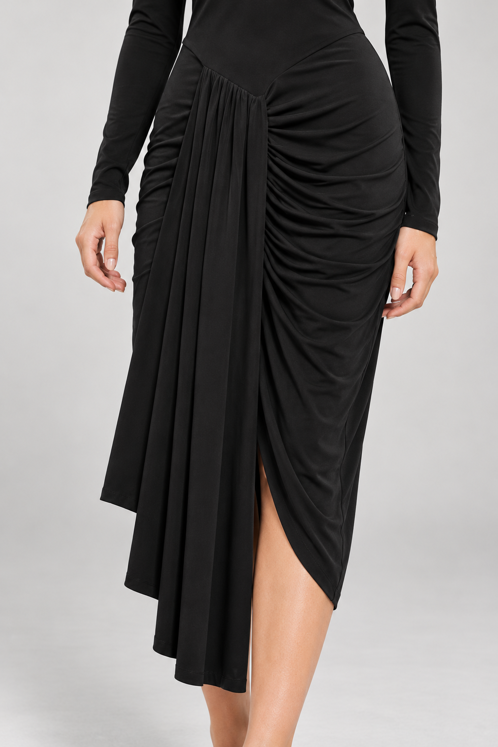 RAYA Asimetrik Drapeli Midi Elbise - siyah midi elbise - IMBUE - [color:siyah]